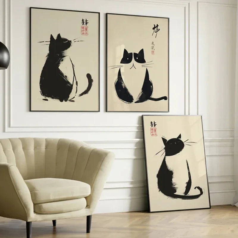 Japanese Vintage Black Ink Calligraphy Prints