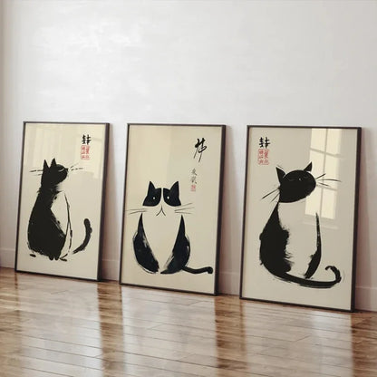 Japanese Vintage Black Ink Calligraphy Prints